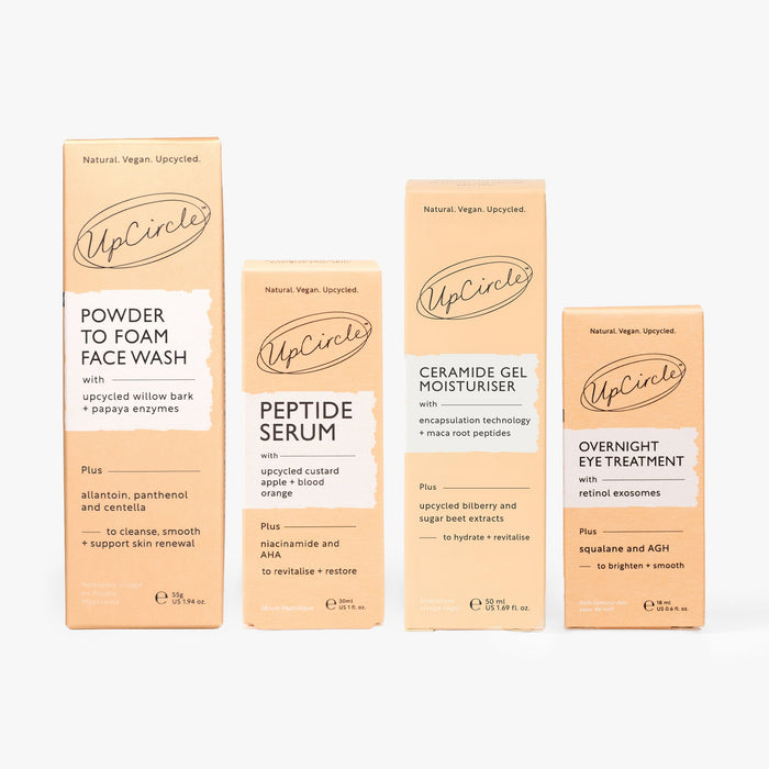 product image-2,The Menopause Skin Set outer boxes: Powder to Foam Face Wash, Peptide Serum, Ceramide Gel Moisturiser and Overnight Eye Treatment